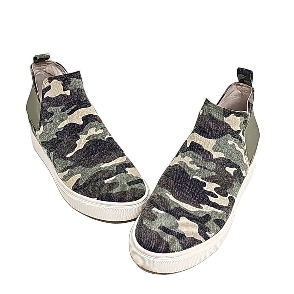 Steve Madden Women Crushin Camo High Top Hidden Wedge Sneaker Pull On Loop Sz 8M